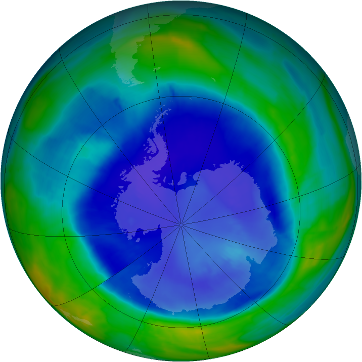 Antarctic ozone map for 11 September 2015